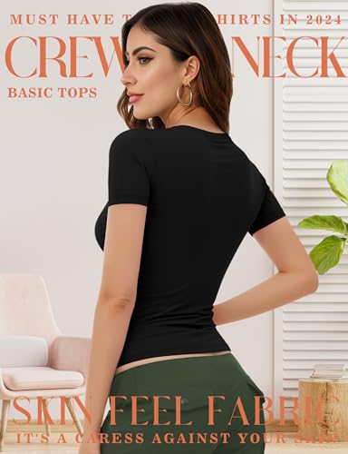 Womens Casual Basic Crop Tops Summer Autumn White Black Short Sleeve Crew Neck T Shirts Slim Fit Tees Plain Going Out Y2k Plain Cute Tops Tight Fitted Compression Baby Tee Shirts Trendy Clothes 20252