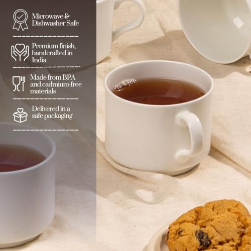 Image of GOLDEN QUEEN'S Microwave Safe Coffee & Tea Cups - Set of 6 | Perfect for Daily Use | 200 ml - Cube White Cups