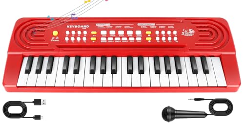 Twfric 0045 37 Key Upgrade Keyboard Piano For Kids Beginners Electronic Red Piano cover