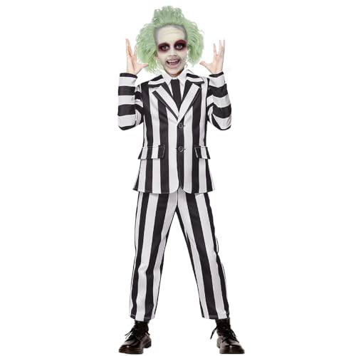 GMEDJVE Costume Halloween Enfant Costume à Rayures Noir et Blanc Ensemble 3 Pièces pour Garçons Costume Personnage Film Fantôme Cosplay