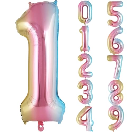 Image of Rozi Decoration Large 32 Inch Rainbow Theme Number 1 Foil Balloon | One Number Balloon for 1st Birthday, Anniversary, Celebration Party Decor | Pack of 1