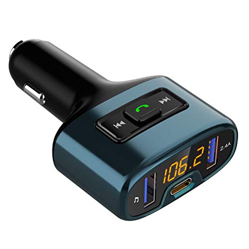 Trasmettitore FM Bluetooth per auto, Bsl wireless trasmettitore radio adattatore kit per auto con chiamate a mani libere, doppia porta USB e altri type-c porta di ricarica, supporto USB Flash Drive