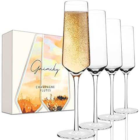 Gnimihz Classy Champagne Flutes Set of 4 - Handmade Crystal Champagne Glasses with Upscale Angular Design, Lead-Free Premium Crystal, Gift for Wedding, Anniversary, Christmas, Gift Box, 10" Cover