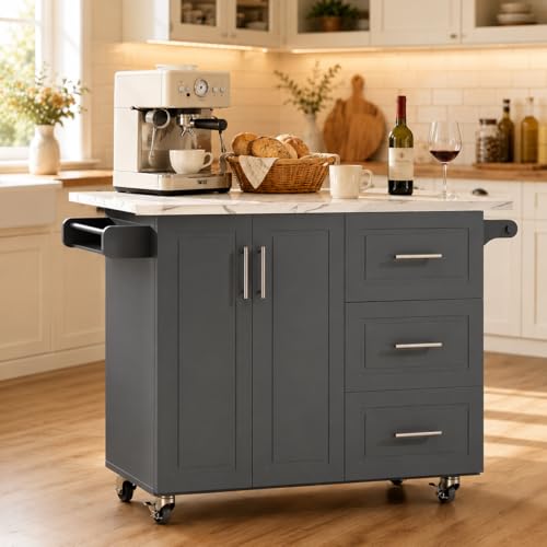 4 EVER WINNER Kitchen Island on Wheels with Storage and