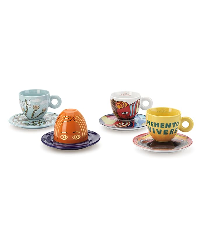 illy Art Colection 25787 Biennale Tassen 2026, 4 nummerierte und signierte Cappuccinotassen Maher, Werewere, Petersen und Rahman