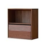 YESWOOD Solid Wood Storage Cabinet, Modular Unit with Open Shelf and 1 Drawer, Free Combination Cabinet, Living Room Sideboard TV Stand, Bedroom Bedside Table, Entryway Console (Oak-Walnut Finish)