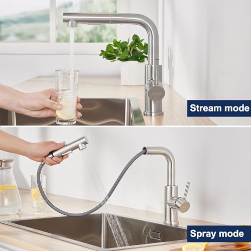 Lonheo Wasserhahn Küche Ausziehbar, Hochdruck Küchenarmatur mit Brause Ausziehbar, Edelstahl Mischbatterie Küche Spültischarmatur mit 2 Wasserstahlarten Geschirrbrause