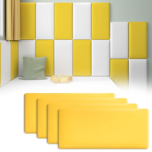 Pannelli da parete 3D, softpack anti-collisione, softpack per asilo, autoadesivi da parete, softpack tatami, softpack per parete di sfondo della cameretta dei bambini (giallo, 4 pezzi)
