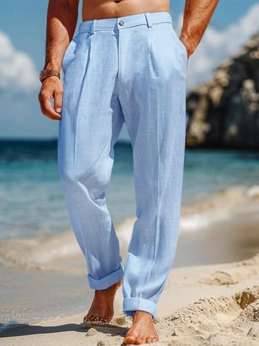 Image of Runcati Mens Casual Pants Elastic Waist Lightweight Loose Pleated Slacks