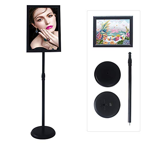 Ydisplay Adjustable Sign Holder Stand With Base 11X17Inches Aluminum Snap Open Frame Pedestal Sign Stand,Vertical And Horizontal View Sign Displayed, Round Base For Church Shool Office,Black #TOP3