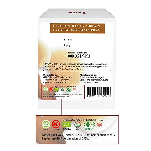 Ganoherb Usda Organic Reishi Mushroom Tea With 100% Ganodema Herbal For Boost Immune System-Vegan, Paleo, Gluten Free, All Natural, No Sugar, 0.05 Ounce (25 Count) #TOP5