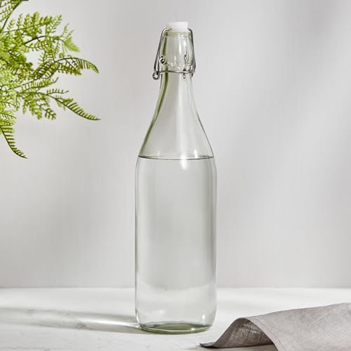 Home Centre - Glass Water Bottle with Stopper - 1L | Infinity Ardour | Transparent Bottle | Kitchen Container | Beverage Holder - Transparent
