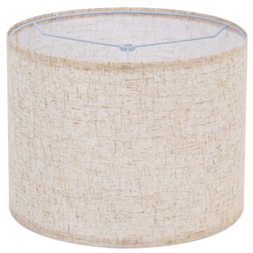 Lamp Shade for Table Lamps, Beige Line Drum lamp shade for floor lamps 13" Top x 13" Bottom x 10" High, Replacement Large Fabric Lampshade for Floor Lamps and Bedside Lamps, Easy Assembly Required