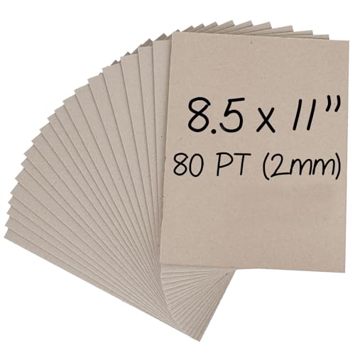 Image of Heavy-Duty Chipboard Sheets 8.5 x 11 in - 80 PT (2mm) Thick - 20 Sheets of Chip Board for Binding Covers, Book Boards, Backing and Crafts - Sturdy Alternative to Thin Cardboard Sheets