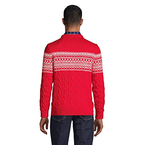 Lands' End Mens Lighthouse Fair Isle Cable Crewneck Sweater Red/Ivory Cable Ski Fairisle Regular Large #TOP1