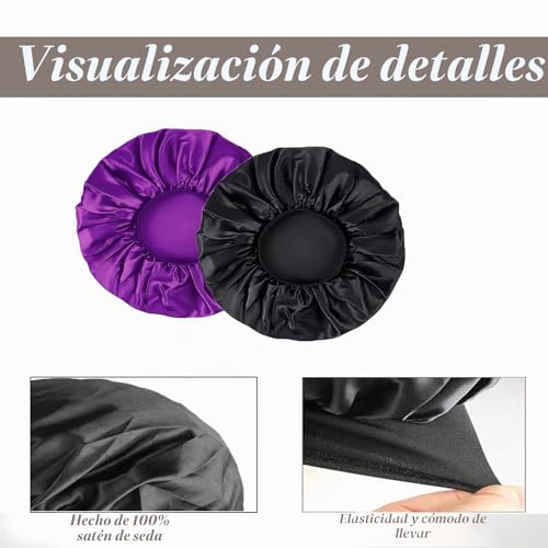 Miniatura 4 de Sweet View Gorro De Seda, Suave Y Cómodo Gorro De Satén Para Dormir, Negro, Morado