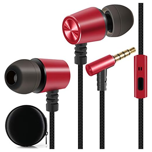 EXMAX S3 Wired Earbuds Ear Buds with Microphone Noise Isolating Earbuds Deep Bass 3.5mm TRRS Stereo in Ear Headphones Earphones Tangle-Free Metal Shell for Running Gaming Walking Smartphones PC- Red