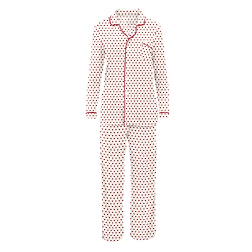 KICKEE Women’s Collared Pajama Set with Shorts and Pants, Natural Hearts Print, Stretchy & Soft Sleepwear2