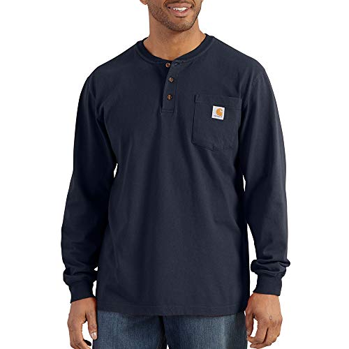 Carhartt Henley T-Shirt für Herren, groß, lockere Passform, schwer, langärmelig, mit Tasche, groß und groß, Navy, 3X-Groß – Ansicht 2