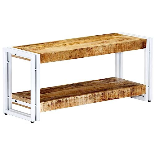 vidaXL Mobile Porta TV Industriale Semplice Robusto con Scaffale Armadietto Mediale Gambe in Ferro Lucidato 90x30x40 cm Legno Massello di Mango