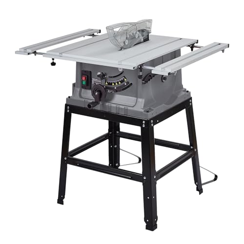 Table Saw, 10 in 15A Multifunctional Saw With Stand & Push Stick, 90° Cross Cut & 0-45° Bevel Cut, 5000RPM, Adjustable Blade Height for Woodworking,