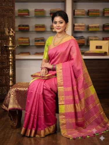 Image of HAIDER ALI AND SONS Grey Cotton Linen Saree for Women | Soft Linen Slub Blend Saree with Running Blouse Piece | Lightweight Handloom Style Saree | Office, Casual, Party & Festival Wear