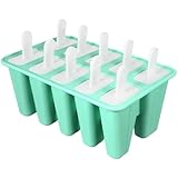 Genérico Molde Práctico para Helado de Silicona Verde 10 Rejillas, Molde para Paletas de Hielo Reutilizable, Herramienta para Hacer Polos Caseros en Verano, Fácil de Limpiar y Almacenar