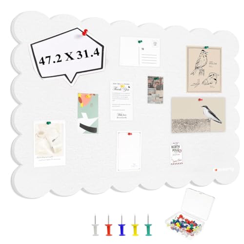 Image of Climberty Large Felt Bulletin Board 47x31in Wave Pin Board with 50 Push Pins, Soft Wall Memo Notice Board for Photos Notes Posters, Decorative Display for Home Office Kids Room