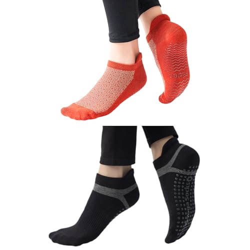 Women Non Slip Grip Ankle Socks with Anti-Skid Soles Cushioned for Yoga, Pilates, Barre,Hospital, Home, Walking