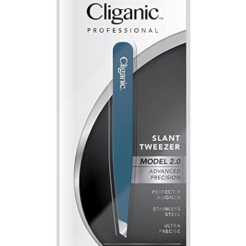 Cliganic Professional Eyebrow Tweezers Slant Tip | Precision Hair Tweezer for Men & Women, Stainless Steel | Best for Plucking Chin Facial Hair | Cliganic 90 Days Warranty Cover