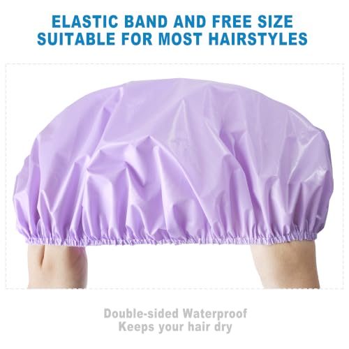 6 PCS Shower Caps for Women, Double Side Waterproof Shower Cap, PEVA Bath Caps for Shower, Bathing Shower Caps - Candy Color - Image 6