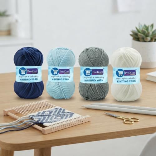 Image of ProKart - 4 Ply Plush & Cuddly for Knitting & Crochet | Pastel Yarn for Baby Toys & DIY Crafts | 100g, Pack of 4 (Navy Blue, Baby Blue, White, Grey)