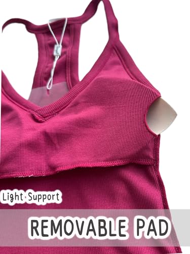 Image of Danysu V Neck Racer Back Tank Top for Women Padded Ribbed Long Tank Fitted Basic Cami Tops