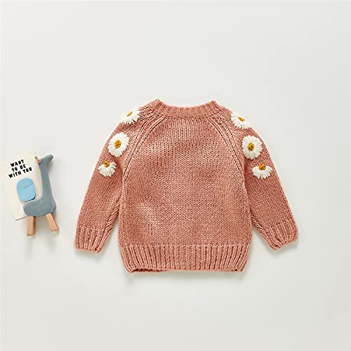 Baby Girl Cardigan Daisy Print Knit Sweater Coat High-Grade Button Sweater Fall Winter Top Blouse For Newborn (3-6 Months,Pink) #TOP1