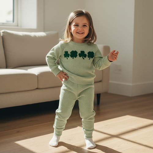 Image of Toddler Baby Boy St Patricks Day Outfit Infant Lucky Clover Sweatshirt Pants Set Little Kids Spring Warm Clothes