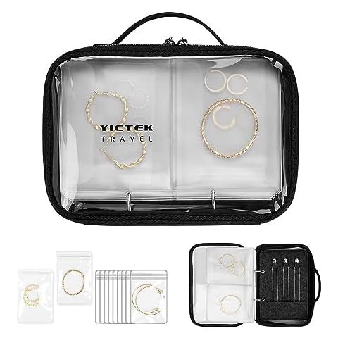 Clear Travel Size Jewelry Organizer Bag with Wide Top Cover Pages, See-through And large Capacity Jewelry Storage Book Organizer Binder Pages with Pouch Bags for Necklaces, Earrings, Rings, Bracelets Cover