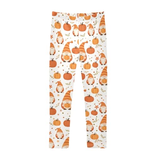 Girls' Athletic Leggings Ankle Length Yoga Dance Pants Kids Teen 4T Gnomes Holding Pumpkin