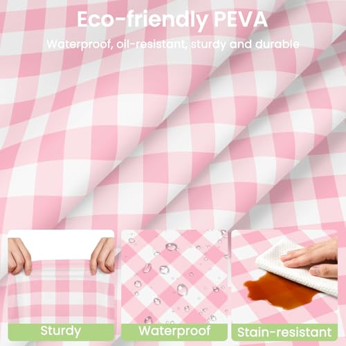 Image of LANLISA 4 Pack Pink Gingham Tablecloth Plastic, 54 x 108 Inch Rectangle Table Cloth Disposable, Valentines Day, Easter Party, Mothers Day Decorations Tablecloths, Birthday Picnic Plastic Cover