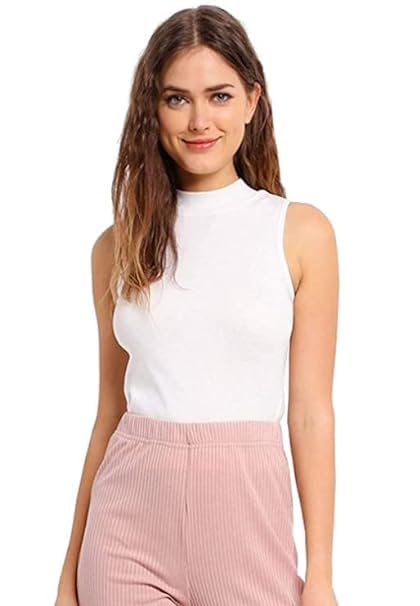Image of TUSI Women's Essential Tank Top High /Mock Neck Full Length Turtle Neck Sleeveless Knit Rib Stretchable CT-03