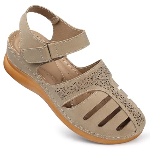 Image of SHIBEVER Wedge Sandals for Women Comfortable Closed Toe Dressy Summer Shoes | Comforta for 40% Enhanced Arch Support Fisherman - No Ankle Rubs for All-day Commutes Lightweight Casual Outdoor Shoes
