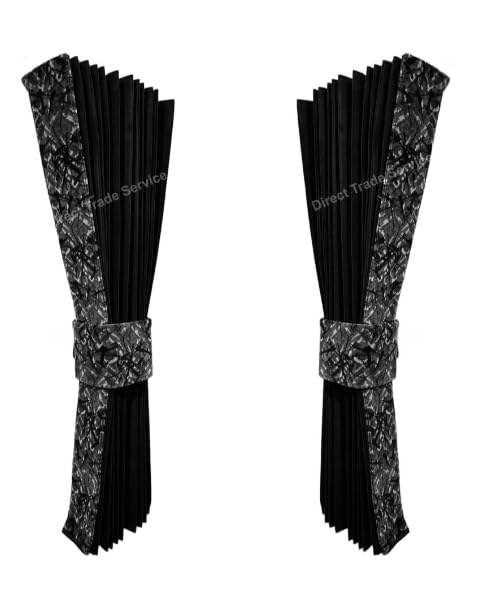 LKW Seitenvorhänge Set, Schwarz mit grauem dänischem Plüschbesatz, 240 x 93 cm, 2 vorgefaltete Vorhänge mit dänischem Plüsch Vorhangbänder, Universal Passform für Fahrerkabinen