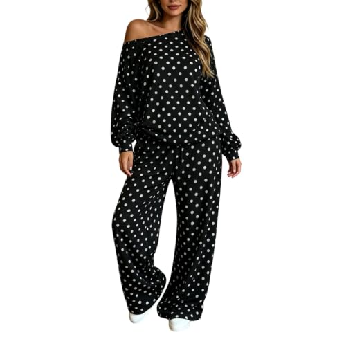 Survêtement de sport femme 2 pièces à pois : ensemble de loisirs décontracté et coupe ample