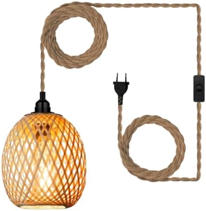 Boho Hängelampe Rattan - Vintage Pendelleuchte Mit 4,5m Kabel