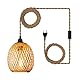 EcoGehen Hängelampe Lampenschirm mit Stecker Outdoor Lampe Hängend Boho Rattan Deckenlampe Hängeleuchte Bambus Deko Deckenleuchte Esstisch Lampen Hängelampen Pendelleuchte 4,5M Kabel für Schlafzimmer