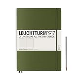 Leuchtturm1917 Master Slim Hardcover Dotted Notebook- 121 Numbered Pages, Army