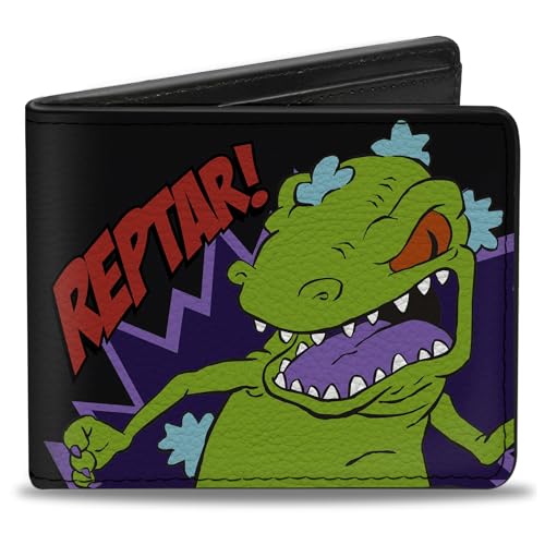 Rugrats Men's Standard Buckle-Down PU Bifold Wallet-Reptar Pose Logo, Multicolor, One Size