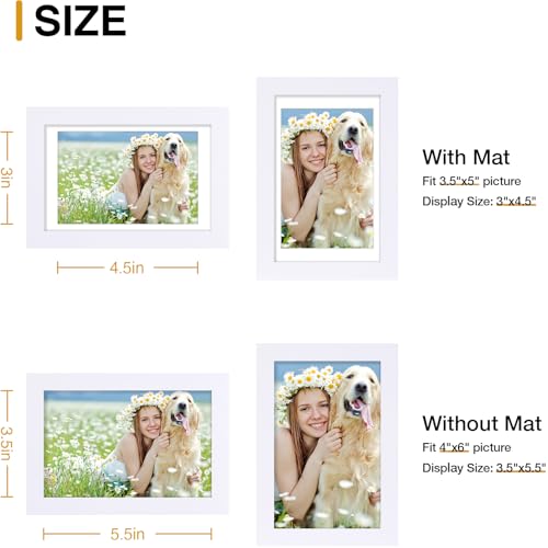 decorUhome 4x6 Picture Frame Set of 10, Display Photos 3.5x5 with Mat or 4x6 Unmatted for Picture Frames Collage Wall Decor, White