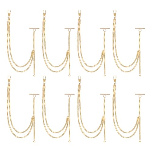 HOBBIESAY 8 Pcs Pocket Watch Chain, Double Layer Clip Pockets