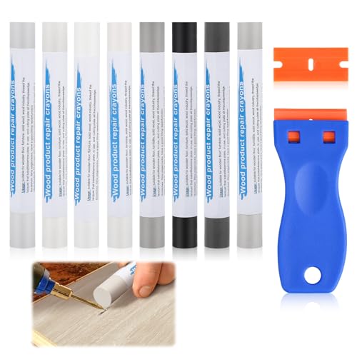 Kit de ceras de reparación de muebles, 8 colores, barra de relleno de madera, kit de reparación de suelos laminados, marcadores de muebles para múltiples superficies, agujeros de arañazos, mesas