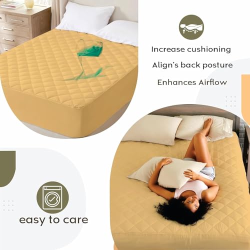 Image of BABYLEE Waterproof Cotton Quilted Mattress Protector Queen Size Breathable Hypoallergenic Noiseless Ultra Soft Fitted Bed Protector 78x60 inch Mattress /Bed Cover (Queen 78x60 inch | 6.5x5 ft, Beige)